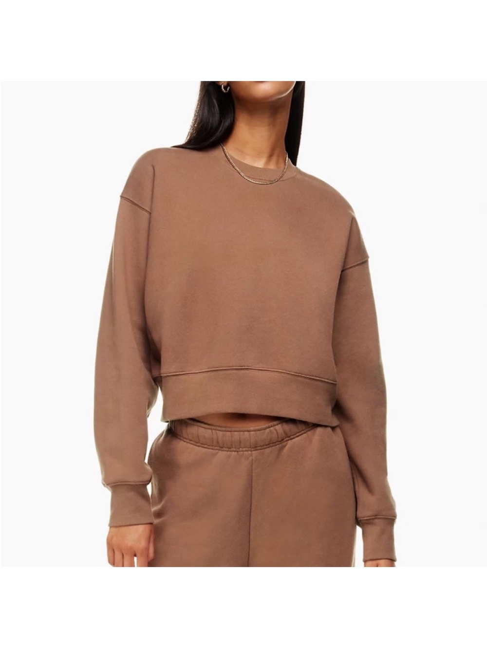 Aritzia perfect fit cropped crewneck in Teddy Bear Brown
